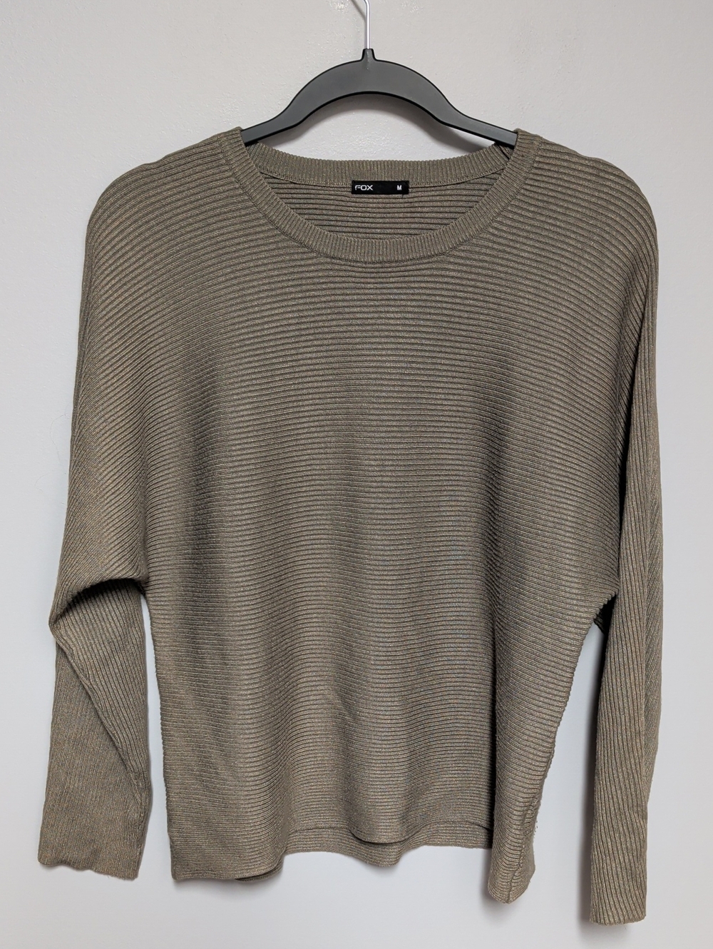 Fox Olive-Taupe Ribbed Crewneck Sweater